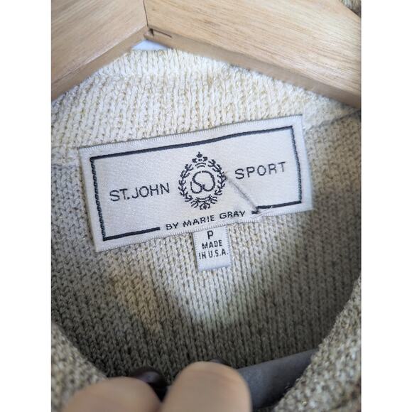 St John Sport Marie Gray Gold Beige Zip Santana Knit Metallic Sweater Petite XS - Picture 8 of 12